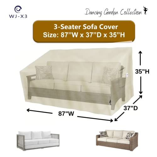 Wj-X3 3-Seater Outdoor Sofa Cover, Heavy Duty Patio Sofa Cover, Outdoor Couch Cover Waterproof, High Wind Resistant Design For Patio Couch Cover, 87W X 37D X 35H, Beige #TOP4
