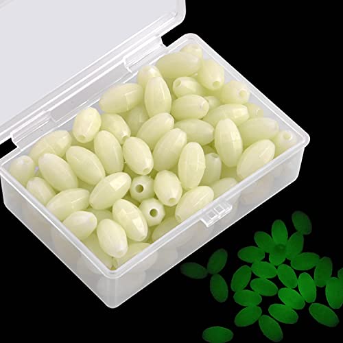 Silanon Glow Fishing Beads Saltwater,100Pcs Hard Plastic Luminous Fish Line Beads Oval Round Bait Eggs Lure Tackle For Fishing Rigs Glow In Dark #TOP26