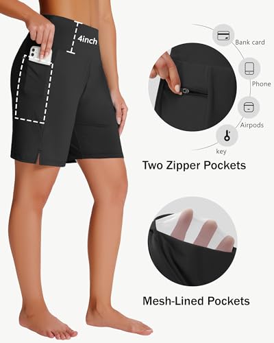 Womens 5" 7" 9" Swim Board Shorts with Zipper Pockets High Waisted Quick Dry Beach Bermuda Long Swimming Trunks UPF 50+2