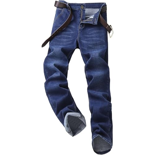 Men Button Zipper Fashion Denim Pants Retro Distressed Loose Fit Street Jean Y2K Classic Straight Stretch Pant