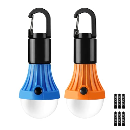 Image of Lepro Portable LED Camping Lantern, Camping Essentials with 3 Lighting Modes, Hanging Tent Light Bulbs with Clip Hook for Camping, Hiking, Hurricane, Power Outages, Batteries Included, 2 Packs