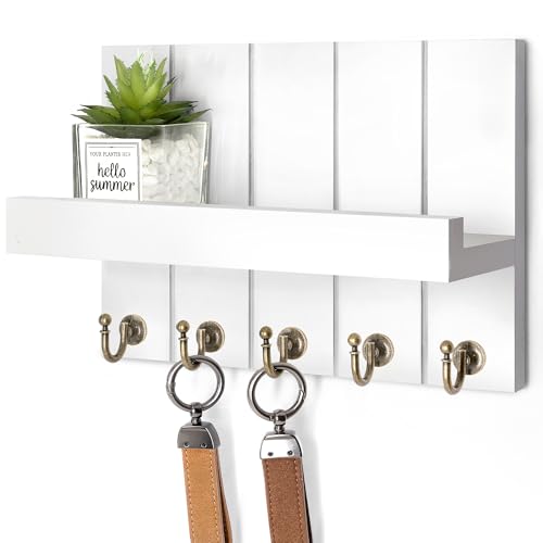 壁用キーホルダー - 装飾メールオーガナイザー 壁マウント 5つのキーフック付き モダンな農家 アパートの必需品