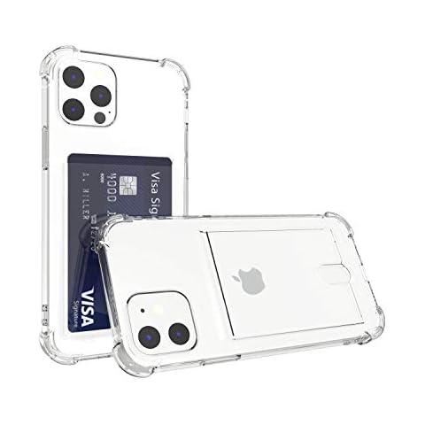 ANHONG Upgrade Clear Card Case Compatible with iPhone 12/12 Pro 6.1 inch, Slim Fit Thin Protective Soft TPU Shock-Absorbing Wallet Case with Card Holder Cover