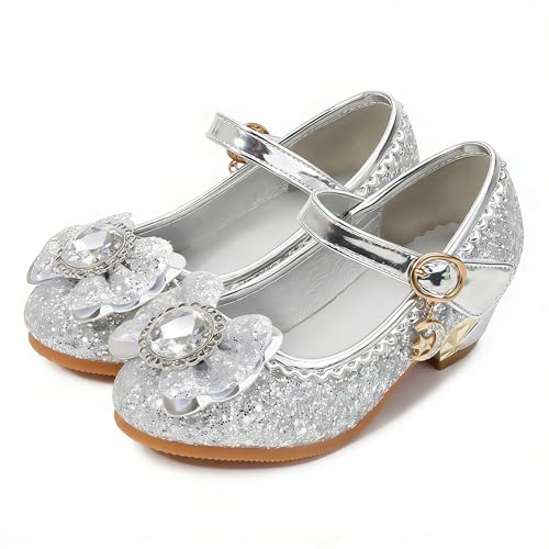 New front Zapatos de Fiesta de Princesa Zapatos de tacón de Princesa para niñas Zapatos de Fiesta Zapatos de Princesa Zapatos Elegantes,Plateado Elsa,24 EU