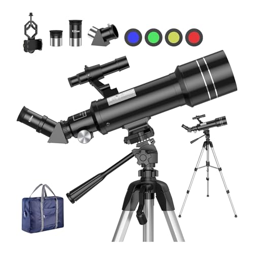 BNISE Astronomie Débutants Réfracteur Télescope et Jumelles, 400/70mm Portable Télescope, avec Réglable pour Trépied Smartphone Lunette Filtrante et Sac de...