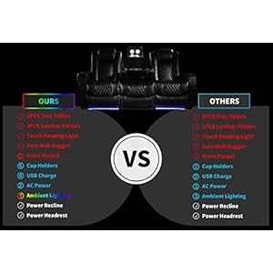 Home theater seating seats movie theater chairs theater recliner with 7 colors ambient lighting lumbar pillow touch reading lights tray table  urban country home decor