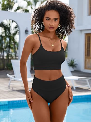 ANRABESS Women High Waisted Bikini Sets Color Block Summer Beach Vacation 2 Piece Bathing Suit Tummy Control Ribbed Swimsuit2