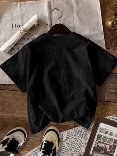Image of RoseSeek Women's Graphic Letter Tee Crew Neck Drop Shoulder Trendy Summer T Shirt Short Sleeve Vintage Car Print Top