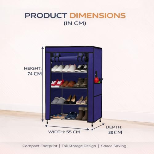 Image of Multipurpose Collapsible 4 Layer Metal Shoe Stand, Shoe Organiser for Home & Office (Dark Blue, Metal)