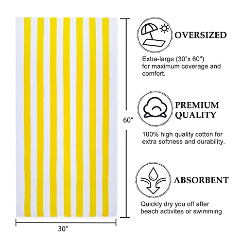 Windmill 30"X60" Large Beach Towel, 100% Cotton Cabana Striped Pool Towel Soft Quick Dry Super Absorbent Swim Towel, 1 Pack-Yellow #TOP2