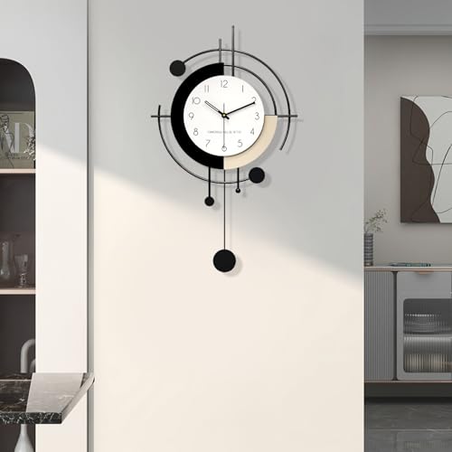 TWFJEL Horloge Murale Design Moderne Créative Métal + Bois Décorative Pendules Murales Minimaliste Silencieuse Geante Horloge à Pendule Mode Art Déco pour...