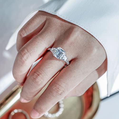 Trapeze & Emerald Cut Ring 925 Sterling Silver Prong Set Engagement Ring Band | 5.00 Carats Cubic Zirconia CZ Simulated Diamond2