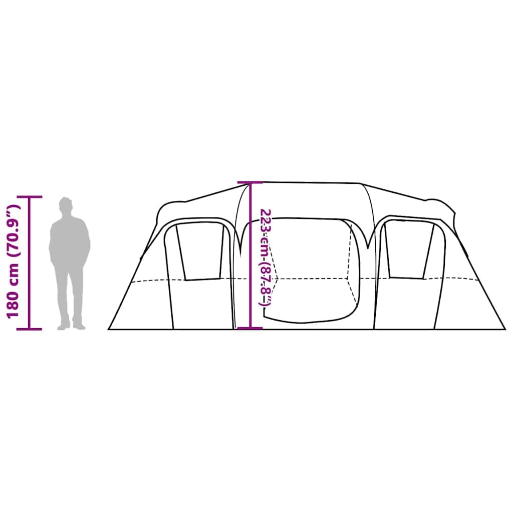 Familienzelt für Personen Grau und Orange, wasserdichtes Campingzelt aus 185T Polyester mit PU-Beschichtung, E-Anschlüsse, Fenster, x x 228/, für Outdoor und Reise