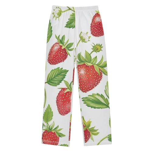 ZZXXB Strawberry Florals Print Boys Long Pants Soft Trousers Elastic Waist Kids Lounge Bottoms with Pockets S-XL