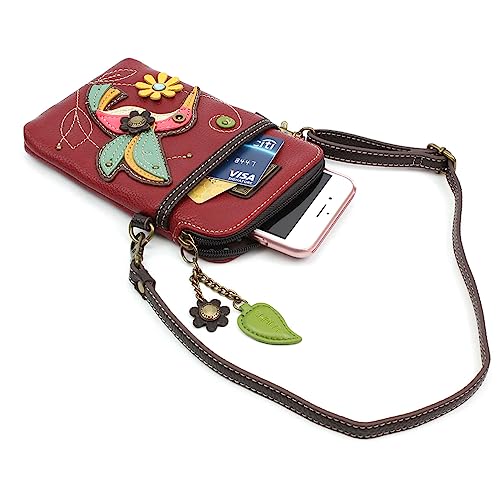 Image of CHALA Bird Collection Cell Phone Crossbody Purse-Women PU Leather /Canvas Multicolor Handbag with Adjustable Strap