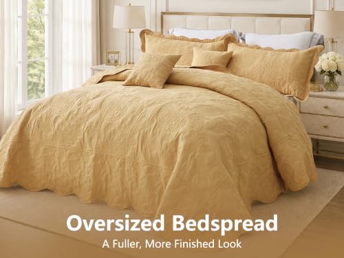 Image of HZ & HY Oversized Alaskan King Bedspreads 138x122, Paisley, Honey Gold