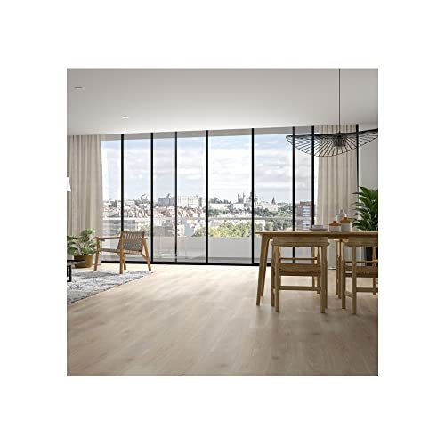 Tarima flotante Purefloor categoría AC5. Grosor 8mm. Uso intensivo doméstico o comercial normal. Paquete 2,324 m² (9 tiras de 1331x194mm). Color roble Alpes