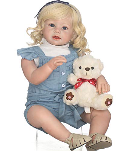 Reborn Toddlers Girl 28 Inch Blonde Hair Eyes Open Looks Real Soft Vinyl Silicone Big Reborn Baby Doll Handmade Weighted