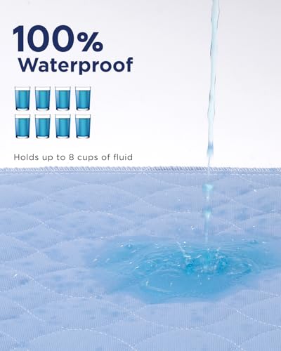 Image of Washable Bed Pads 34 inch x 36 inch - 6 Pack, Blue, Waterproof Bed Pads for Incontinence, Bed Wetting Pads for Bed, Sofa, Floor, Resuable Underpads for Adults, Seniors, Pet