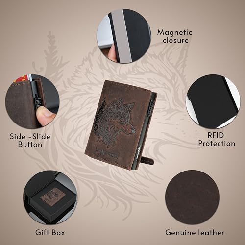 Image of The X Project FrostWolf Trifold Wallet | Premium Genuine Leather | Aluminium Cardholder | Side Slide Pop-Up Card Ejector | Carry Up to 6 Cards and 1 Slot for Carrying Cash & Folded Bills (Brown)