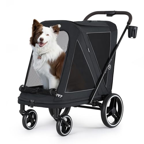 Image of Beberoad Pet Stroller for Medium Dogs, Dog Stroller One-Second Fold, R7 All-Terrain with ER Tires, Mesh Dual-Window, Full Disassembly&Washable Waterproof Oxford Fiber