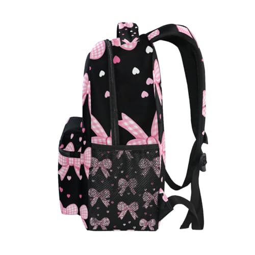Pink Bow Heart Backpack for Women Mens Girls Boys Teens, School Backpacks Students Laptop Bookbag Rucksack Casual Daypack for Hiking Traveling Camping Work 6