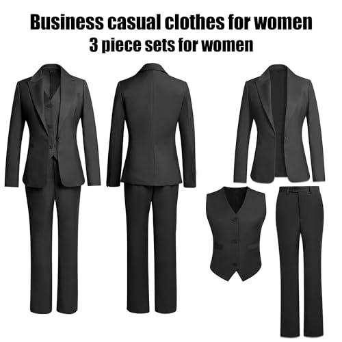 Chic Allingentle Women's Suiting Jackets - Elegant Black 3-Piece Blazer Set for Business and Casual Occasions, Size 8 - Image 5