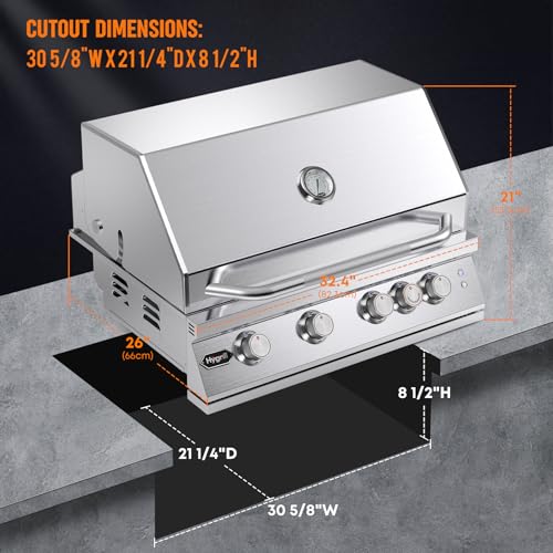 Hygrill-Premium-32-Inch-Built-In-Grill-Stainless-Steel-4-Burner-Grill-Head-for-Outdoor-Kitchen-with-Rear-Infrared-Burner-and-LED-Lights-Liquid-Propane Hygrill Premium 32 Inch Built In Grill Stainless Steel 4 Burner Grill Head for Outdoor Kitchen with Rear Infrared Burner and LED Lights Liquid Propane