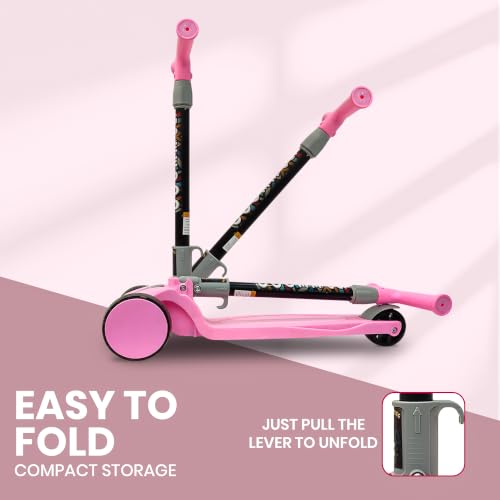 Image of NHR 3-Wheel Kick Scooter for Kids with Adjustable Height, Smart Tilt-to-Steer Balance Control, Heavy Duty PU Wheels & Rear Foot Brake (Pink)