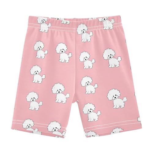 Cute White Poodle Dog Prints Girls Shorts Elastic Waist Sports Shorts Girls Leggings Pants for 4-10 Years