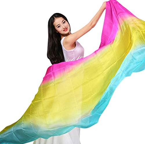 KIKIGOAL Damen-Schleier und Handschals, 100 % Seide, schrittweise Farben, 1,14 x 2,5 m, Rosa / Gelb / Blau Cover