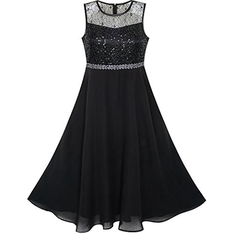 Sunny Fashion LB14 Girls Dress Rhinestone Chiffon Bridesmaid Dance Ball Maxi Gown Age 10 Years Black Cover