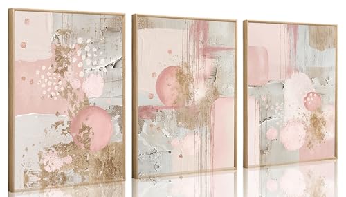 3Pcs Pink and Gold Canvas Wall Art Abstract Posters...