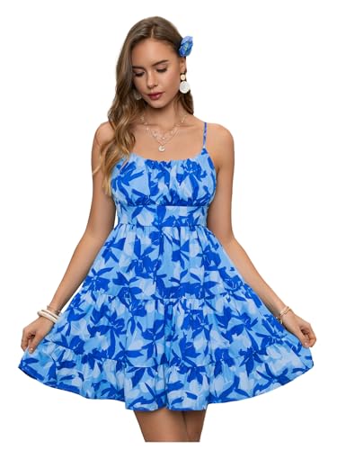 Image of Floerns Women's Swiss Dots Sleeveless Ruched Bust Ruffle Hem Cami Short Dress