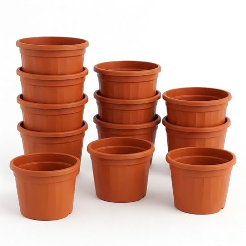 Image of 8 Inch Heavy Duty Plastic Planter | Grower Pot /Garden Pot for Home & Garden (Terracotta) (Pack of 12)
