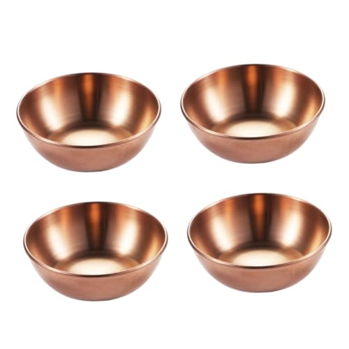 SHOWERORO 4 Pcs Rose Gold Sauce Dish Seasoning Plate Mini Dipping Saucer Bowls Saucers Bowl Mini Fruit Bowlvinegar Dish Steel Dipping Bowls Mini Appetizer Plates Stainless Steel Golden