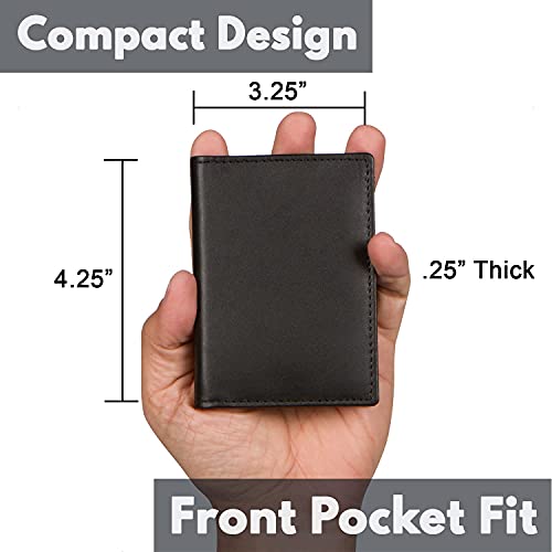 Image of Slim Leather Credit Card Holder Wallet for Men | Full-Grain Leather, RFID Blocking, ID Wallet | Charcoal Gray