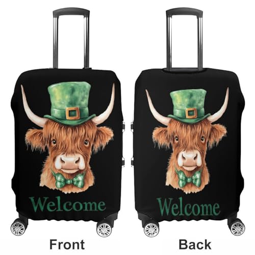 Welcome St Patricks Day Higndland Cow Travel Luggage Cover for Suitcase 19-32 Inches Elastic Washable Baggage Protector3