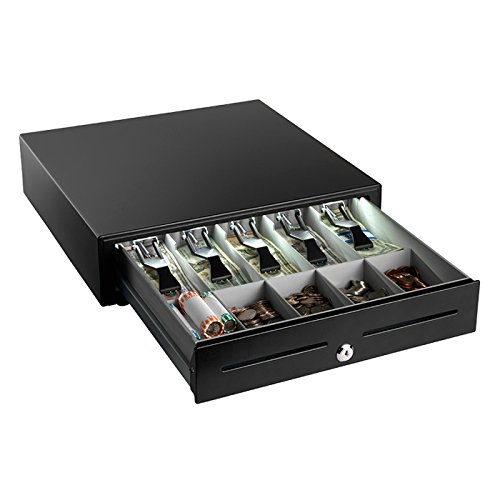 MMF Industries POS PayVue 16-Inch Illuminated Cash Drawer, RJ12-24Vdc, Printer or Terminal Driven, 5 Bill/5 Coin Till, 16.2x16.4x4.3 Inches, Black (225L1616104)