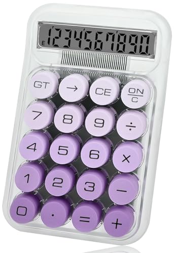 HUTUDD Cute Calculator, Mechanical Switch Calculator,Calculators Desktop 10 Digits,Desk Calculators with Big Buttons and LCD Display,Battery Power, Ideal for School Home Office Basic Purple