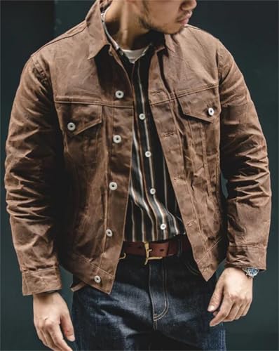 Mens Retro Heavyweight Canvas Oil Waxed Jacket Safari Style Hunting Coat Khaki Casual Work Jackets4