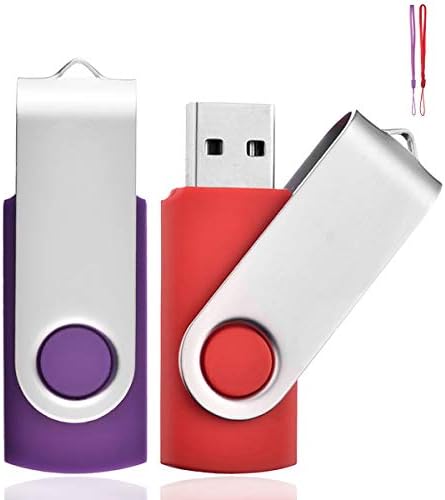 32GB USB Memory Stick 2Pack, EASTBULL USB 2.0 Flash Drive Swivel Design Thumb Pen Drive Photo Memory Stick Fold Storage (Black/Blue With Lanyard)