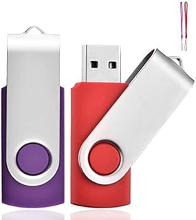 32GB USB Memory Stick 2Pack, EASTBULL USB 2.0 Flash Drive Swivel Design Thumb Pen Drive Photo Memory Stick Fold Storage (Black/Blue With Lanyard)