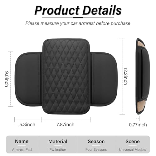 image for Amiss Car Center Console Cover, Upgraded Leather Car Armrest Cushion w