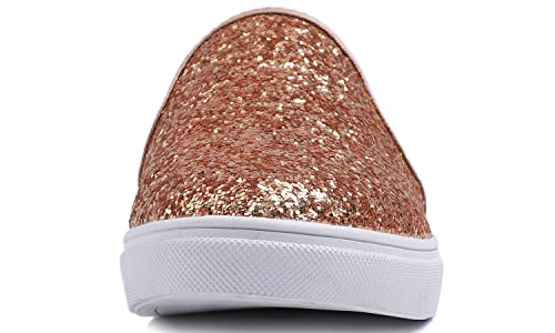 Feversole Women's Sport Mules Slip On Loafers Fashion Backless Sneakers Rose Gold Glitter Size 7.5 M Us #TOP3