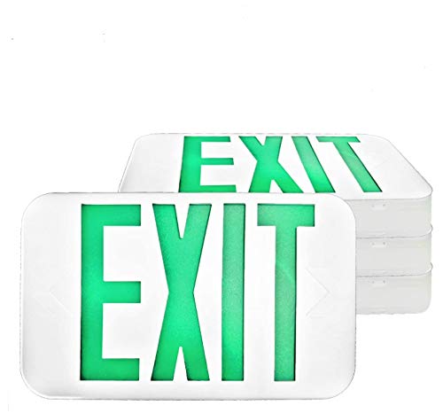 SPECTSUN 4 PACK LED Green Exit Sign light with Battery Backup-US Standard UL CertificationHardwired Combo Exit Sign, 120V/277V Exit Sign with Arrow,Business Exit lighting Sign White, lobby,Building