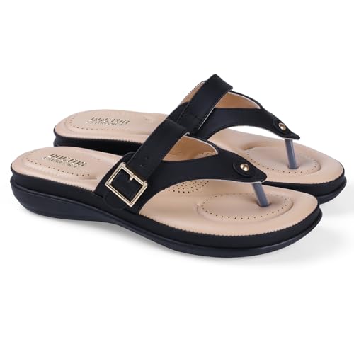Image of DOCTOR EXTRA SOFT Women's Flat Comfortable Memory Foam Slippers /Flip-Flops Fashion Stylish Casual Diabetic Orthopedic Lightweight Synthetic Slip-on Sandals with Adjustable Strap for Girls /LadiesD-623