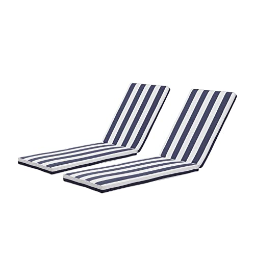 Indoor / Outdoor Chaise Lounge Cushion,Replacement Patio Funiture Seat Cushion 74 x 22 x 2.7 Inch (Blue & White Stripes, 2)