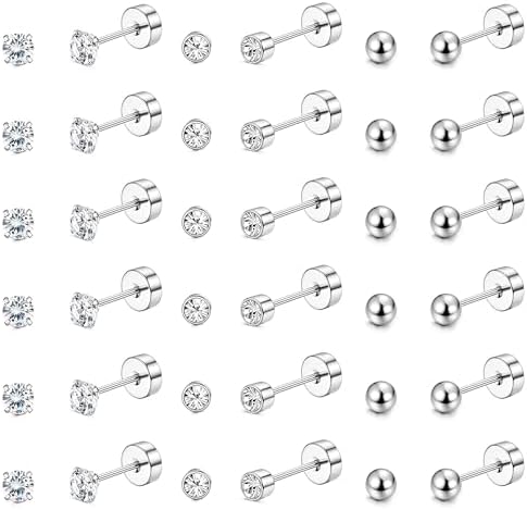 Diamday 6 paar 20G oorstekers kraakbeen oorring voor vrouwen mannen meisjes 2-5mm platte achterkant oorring set 316L chirurgisch staal tragus CZ