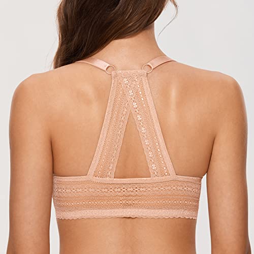 Image of DOBREVA Women's Push Up Bra Racerback Front Closure Bras Plunge Underwire Tshirt Padded Lace